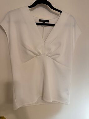 Banana Republic White V-Neck Pleated Front Top